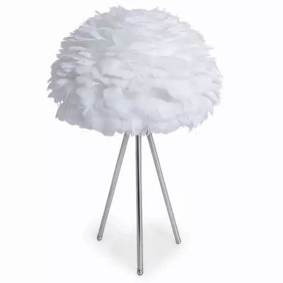 White Feather Tripod Table Lamp Chrome Legs